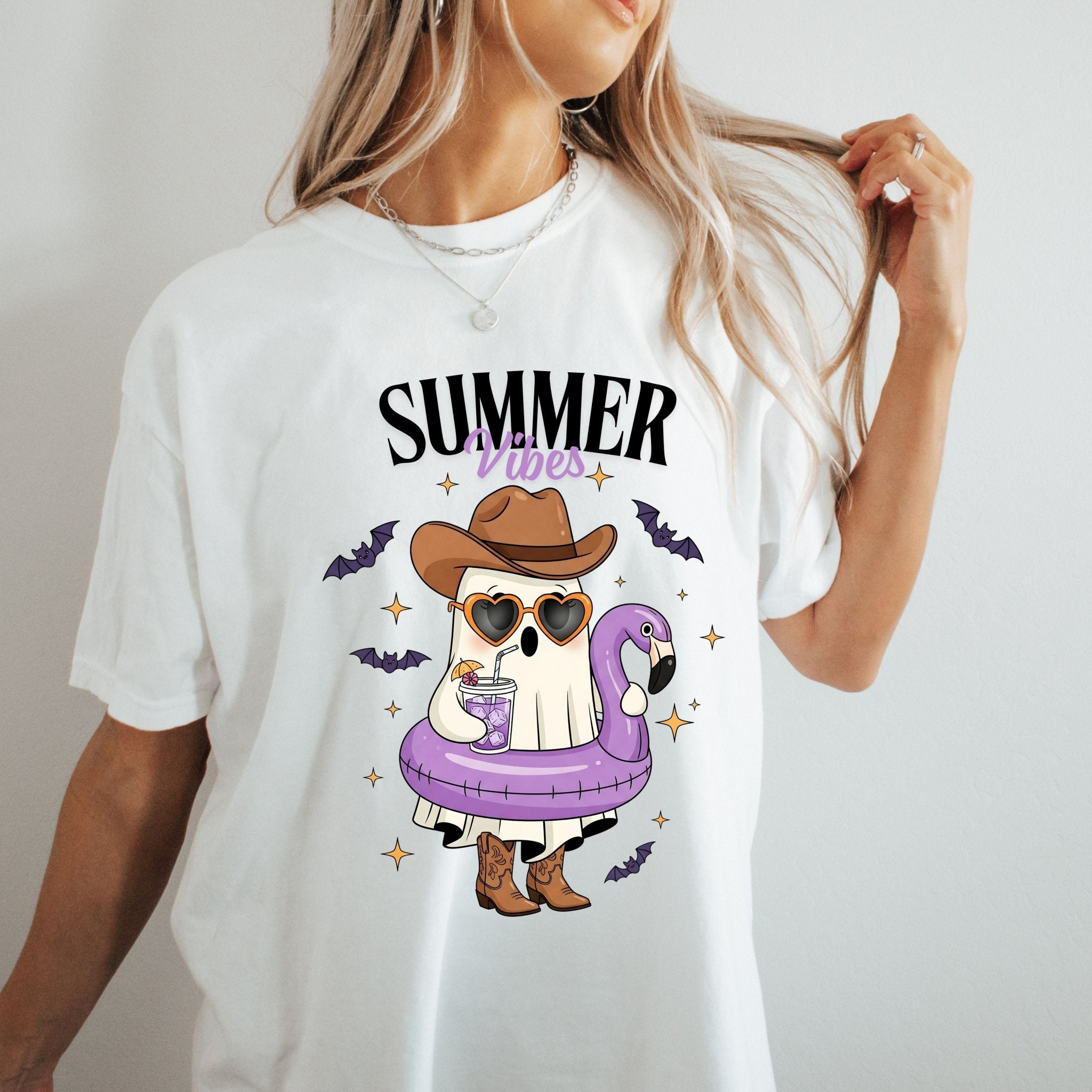 Spooky Summer Ghost T-Shirt — Cute Cowboy Hat & Sunglasses Funny Tee - Midnight Eye, LLC