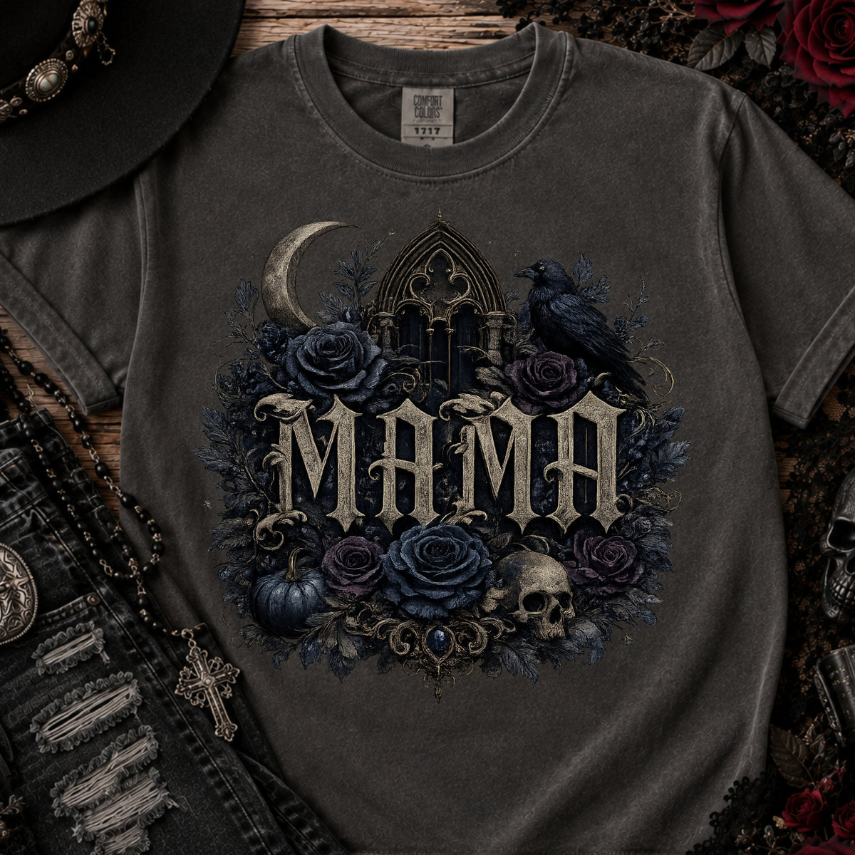 Mama Gothic Floral Skull T-Shirt — Dark Moon Mother's Day Gift