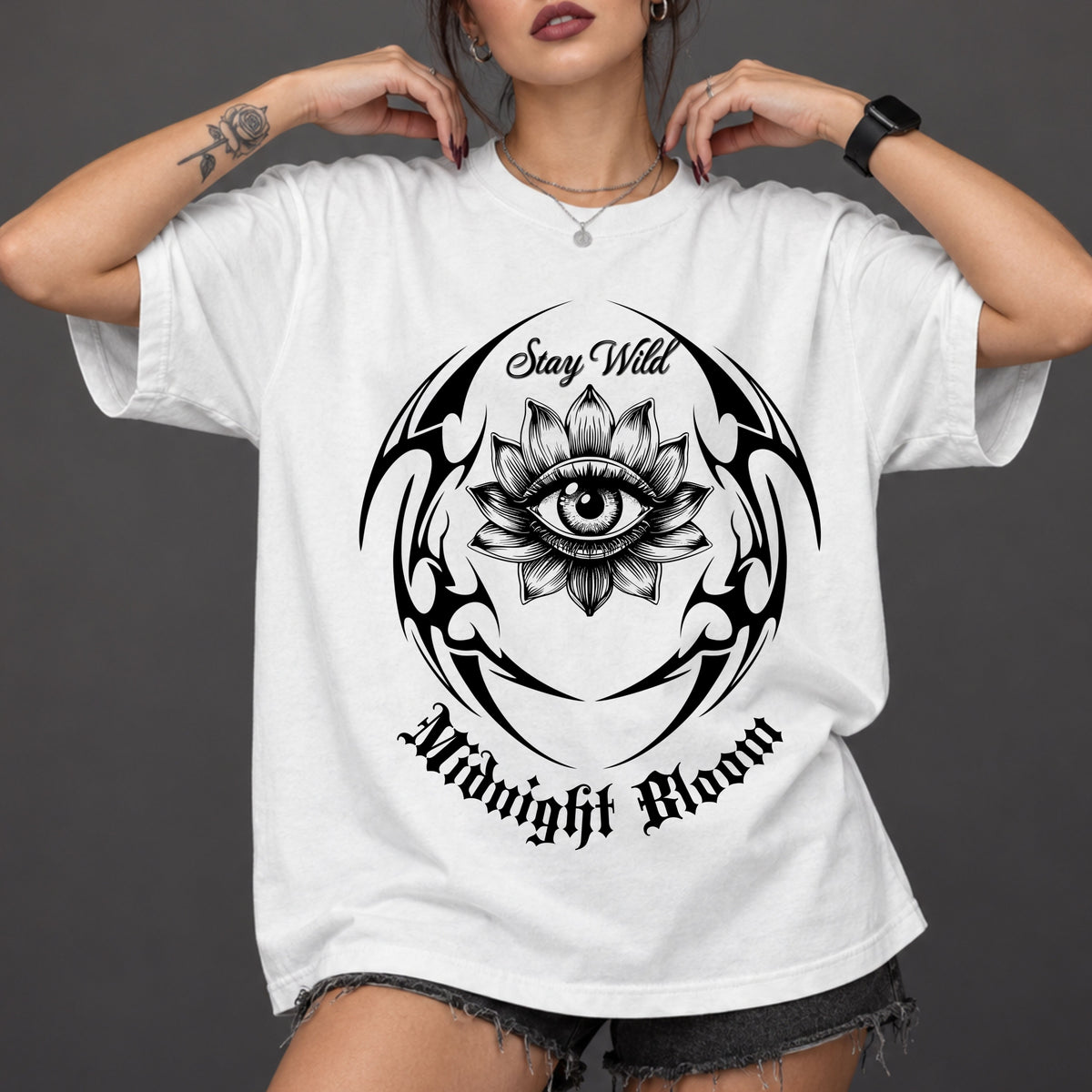 Lotus Eye Graphic T-Shirt — Cybergoth / Cyberpunk Floral Tee. Midnight Eye, LLC