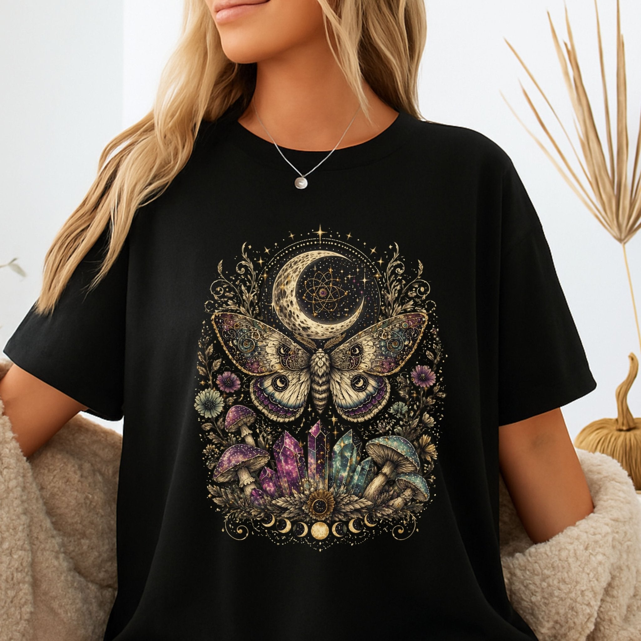 Mystic Moon Moth T-Shirt — Celestial Moth & Crescent Moon Graphic Tee - Midnight Eye, LLC