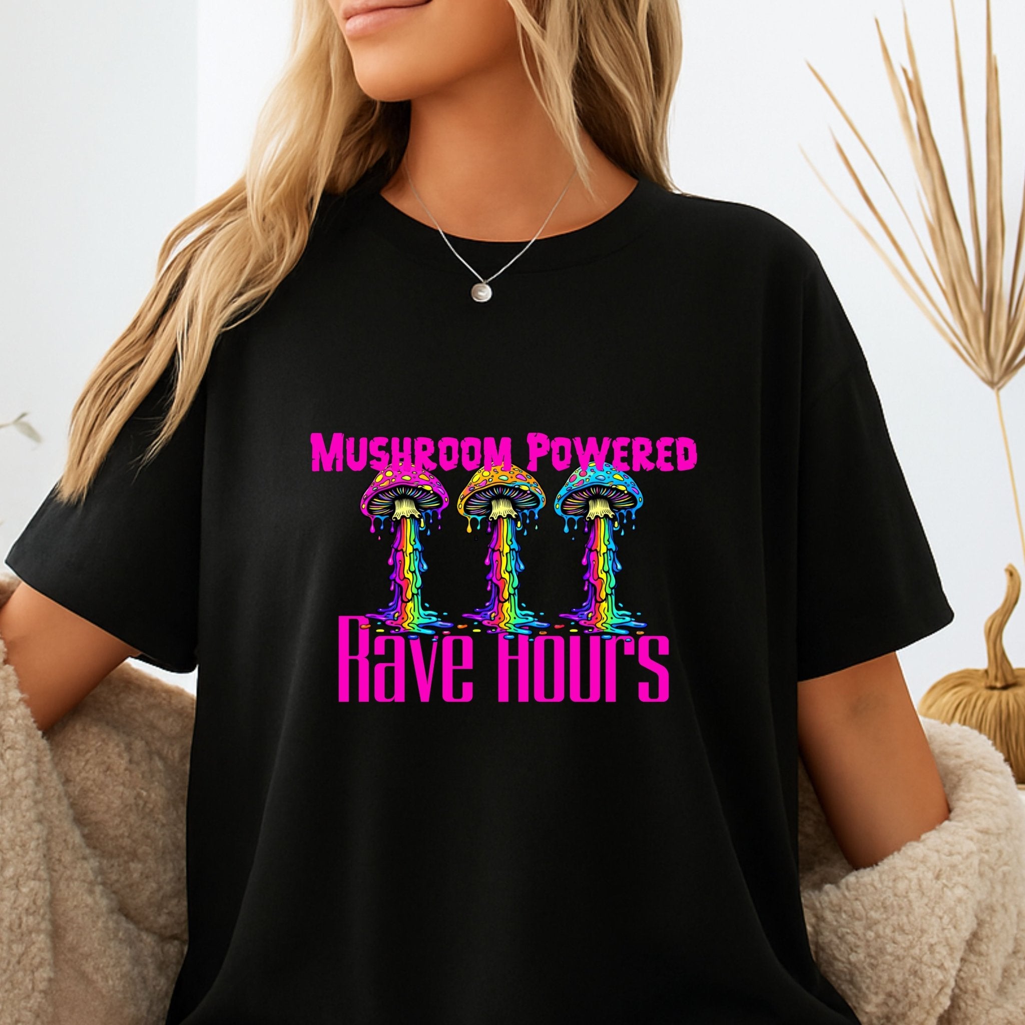 Rave Mushroom T-Shirt — “Mushroom Powered” Psychedelic Festival Tee - Midnight Eye, LLC
