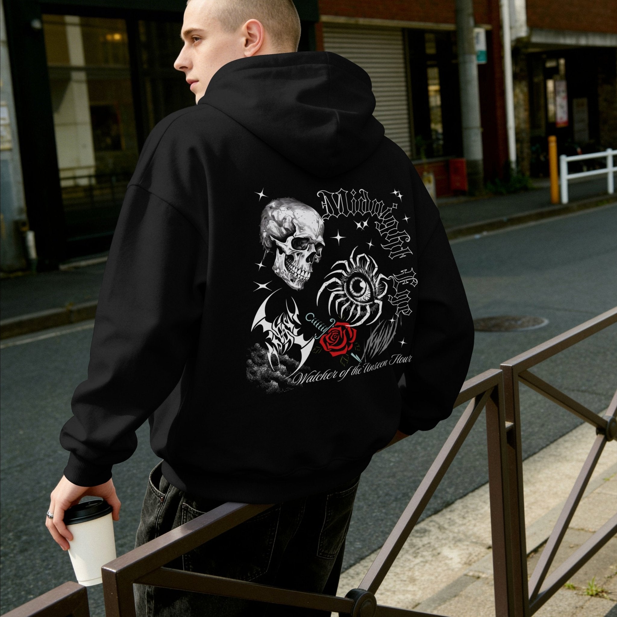 Skull Red Rose and Eye Graphic T-Shirt - Tattoo Gothic Tee - Streetwear Tee - Midnight Eye, LLC