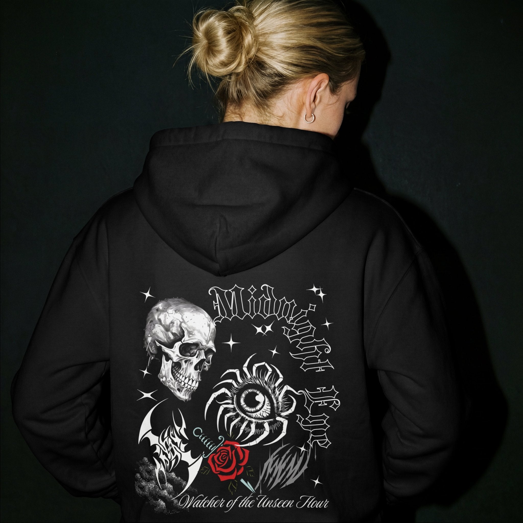 Skull Red Rose and Eye Graphic T-Shirt - Tattoo Gothic Tee - Streetwear Tee - Midnight Eye, LLC
