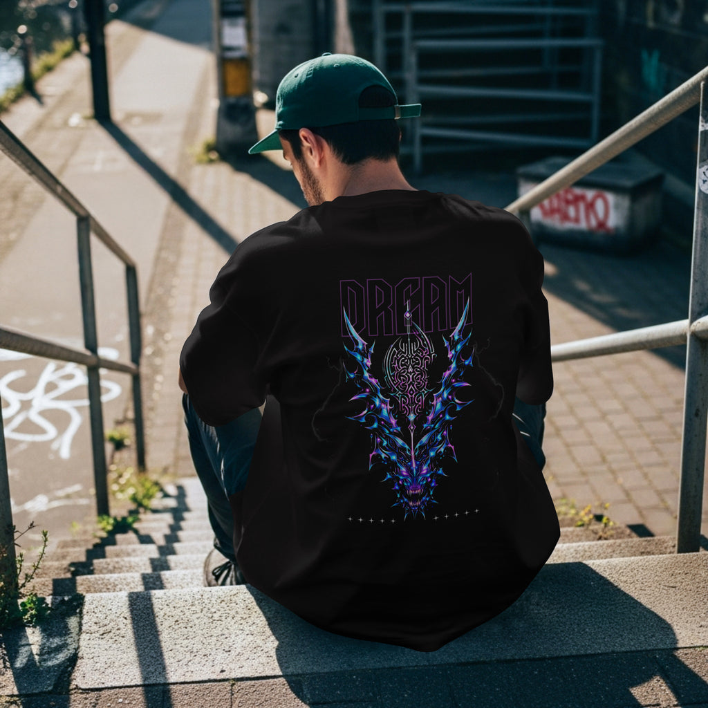 Title
Dragon Crest Graphic Tee — “Dream” Cyber Gothic Streetwear - Raver T-Shirt. Midnight Eye, LLC
