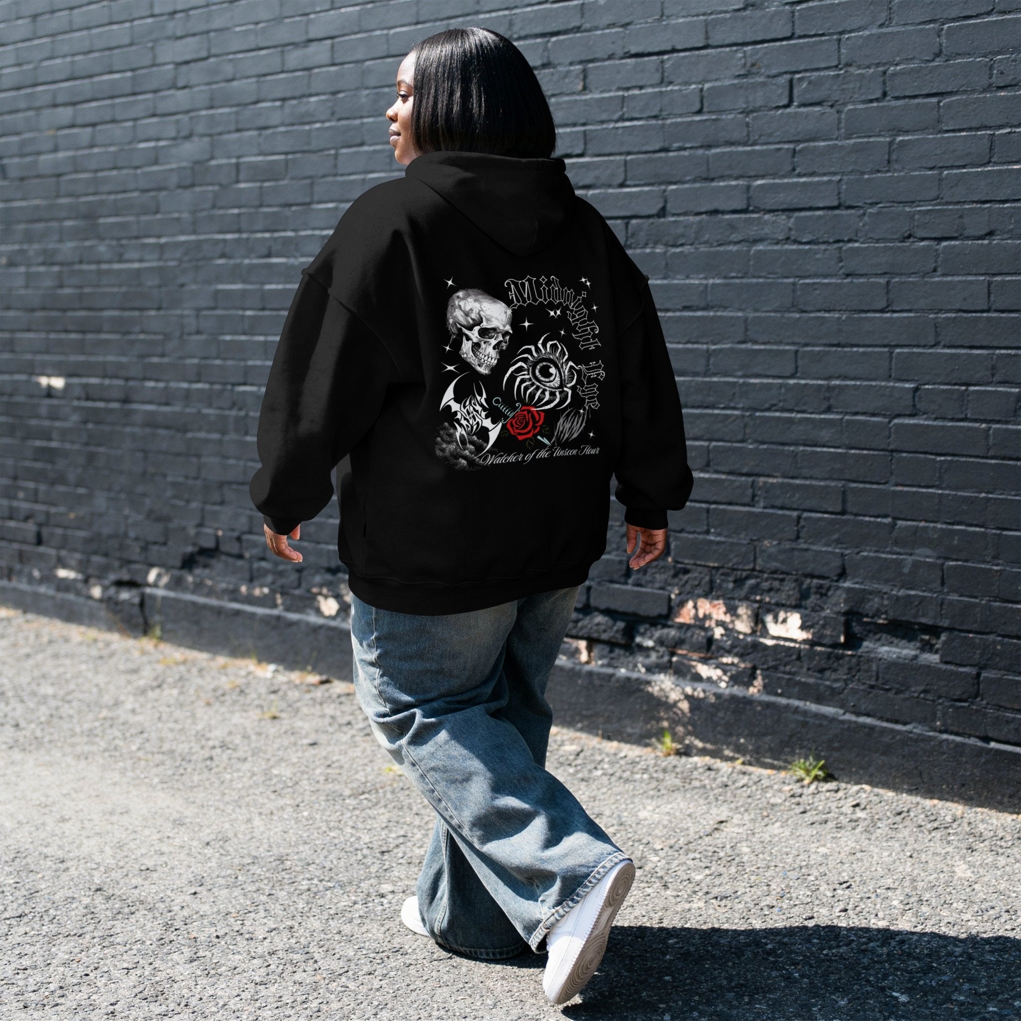 Skull Red Rose and Eye Graphic T-Shirt - Tattoo Gothic Tee - Streetwear Tee - Midnight Eye, LLC