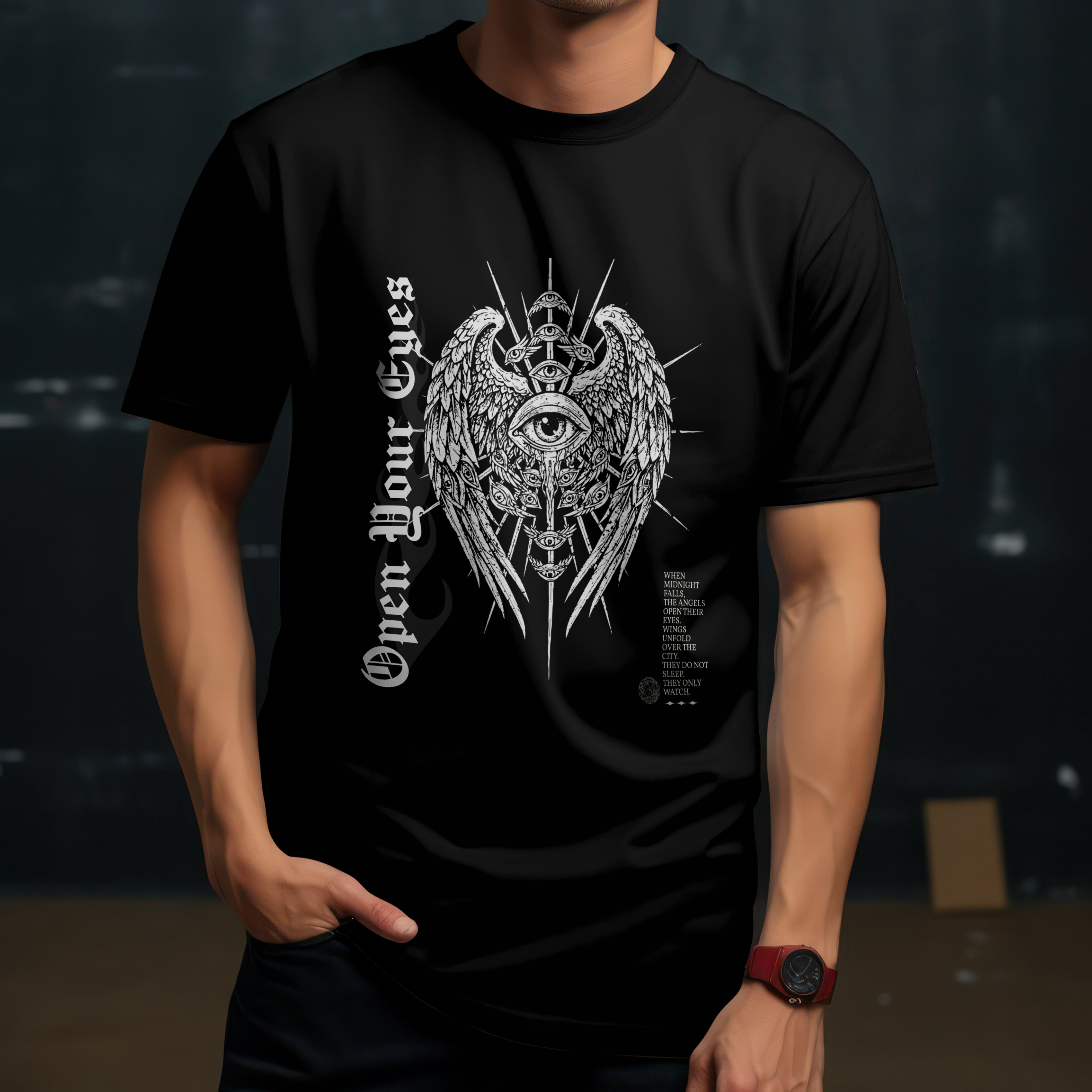 Wings and Eyes Graphic T-Shirt - Streetwear T-Shirt - Gothic Tee - Dark Aesthetic Tee - Mystical T-Shirt. Midnight Eye