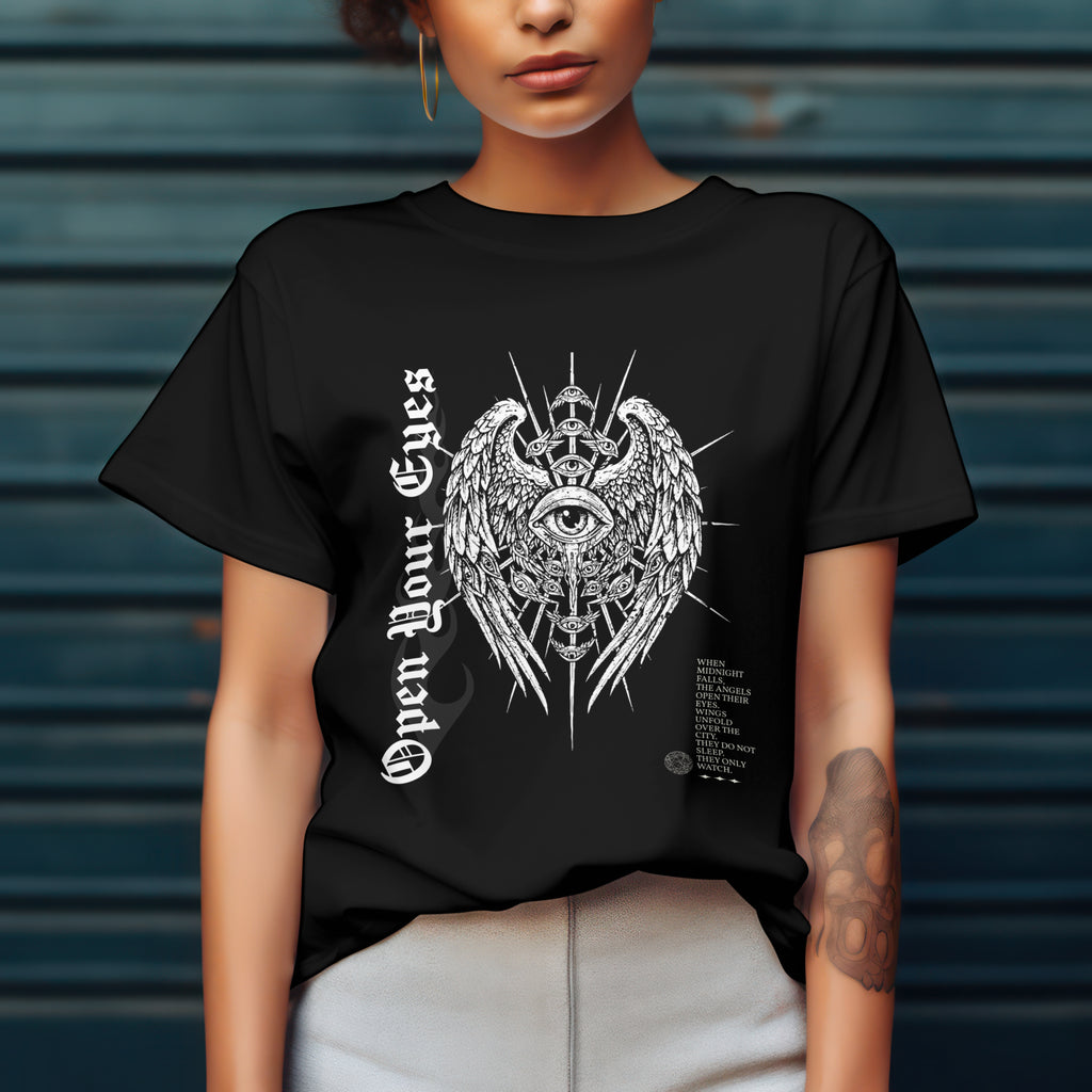 Wings and Eyes Graphic T-Shirt - Streetwear T-Shirt - Gothic Tee - Dark Aesthetic Tee - Mystical T-Shirt. Midnight Eye