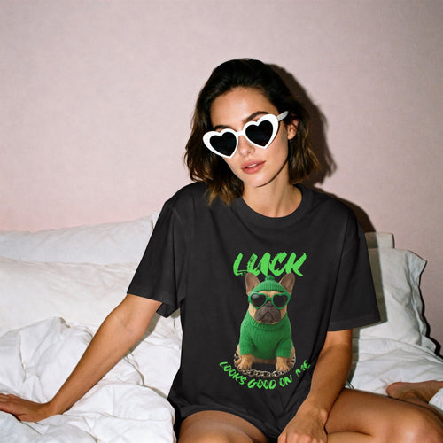 "Luck" Looks Good On Me — Pug Dog Graphic Tee - Midnight Eye, LLC