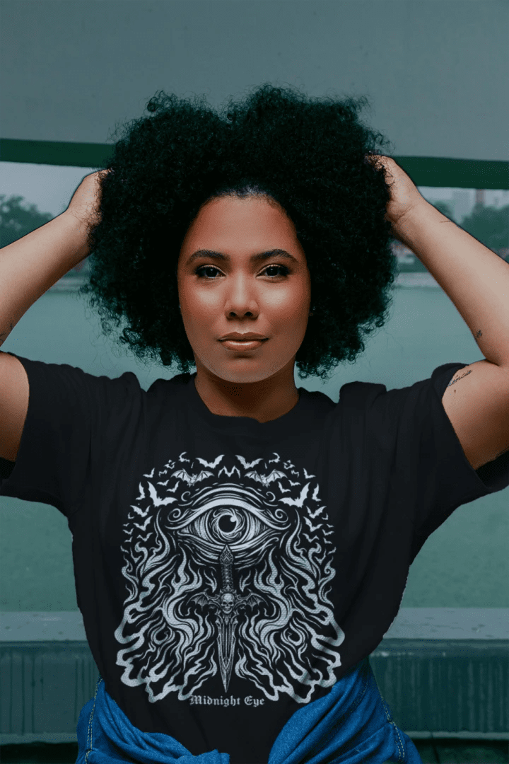 Eye Flames and Dager with Skull T - Shir - Gothic Crop Top - Streetwear Crop Top - Midnight Eye, LLC
