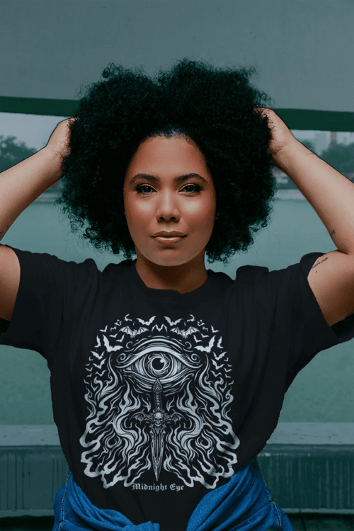 Eye Flames and Dager with Skull T - Shir - Gothic Crop Top - Streetwear Crop Top - Midnight Eye, LLC