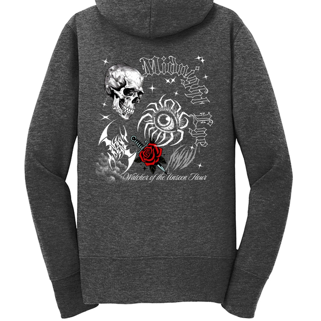 Midnight Eye - Skull and Red Rose Full - Zip Hooded Sweatshirt - Gothic and Dark Aesthetic Sweatshirt - Midnight Eye, LLC