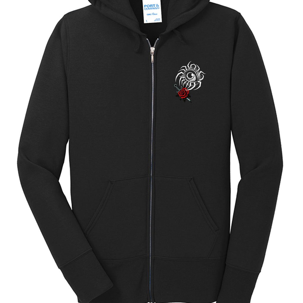 Midnight Eye - Skull and Red Rose Full - Zip Hooded Sweatshirt - Gothic and Dark Aesthetic Sweatshirt - Midnight Eye, LLC