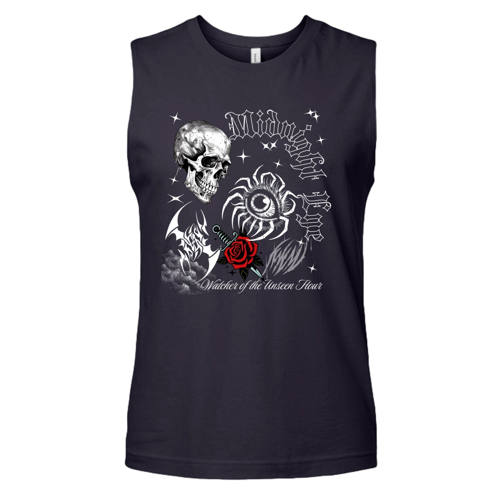 Title Midnight Eye Skull and Red Rose Tank Top - Summer Gothic Dark Aesthetic Tank Top - Midnight Eye, LLC