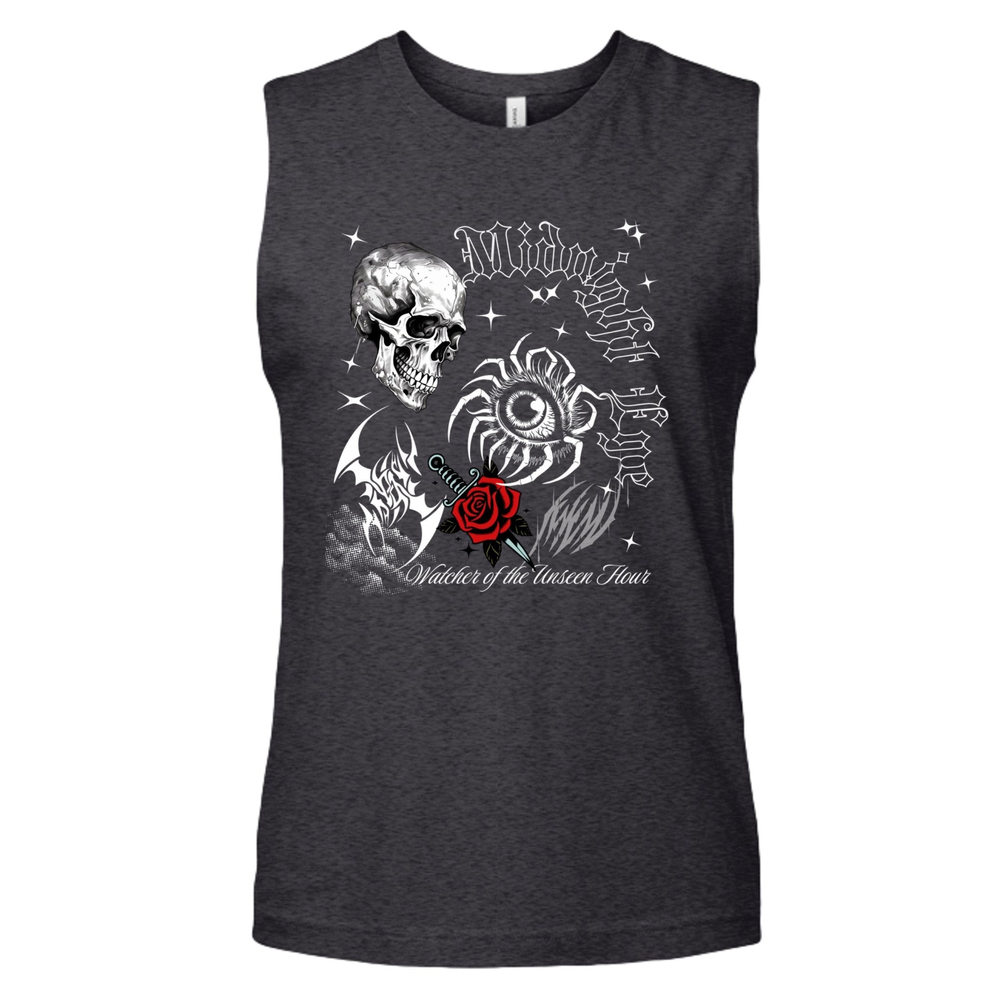 Title Midnight Eye Skull and Red Rose Tank Top - Summer Gothic Dark Aesthetic Tank Top - Midnight Eye, LLC