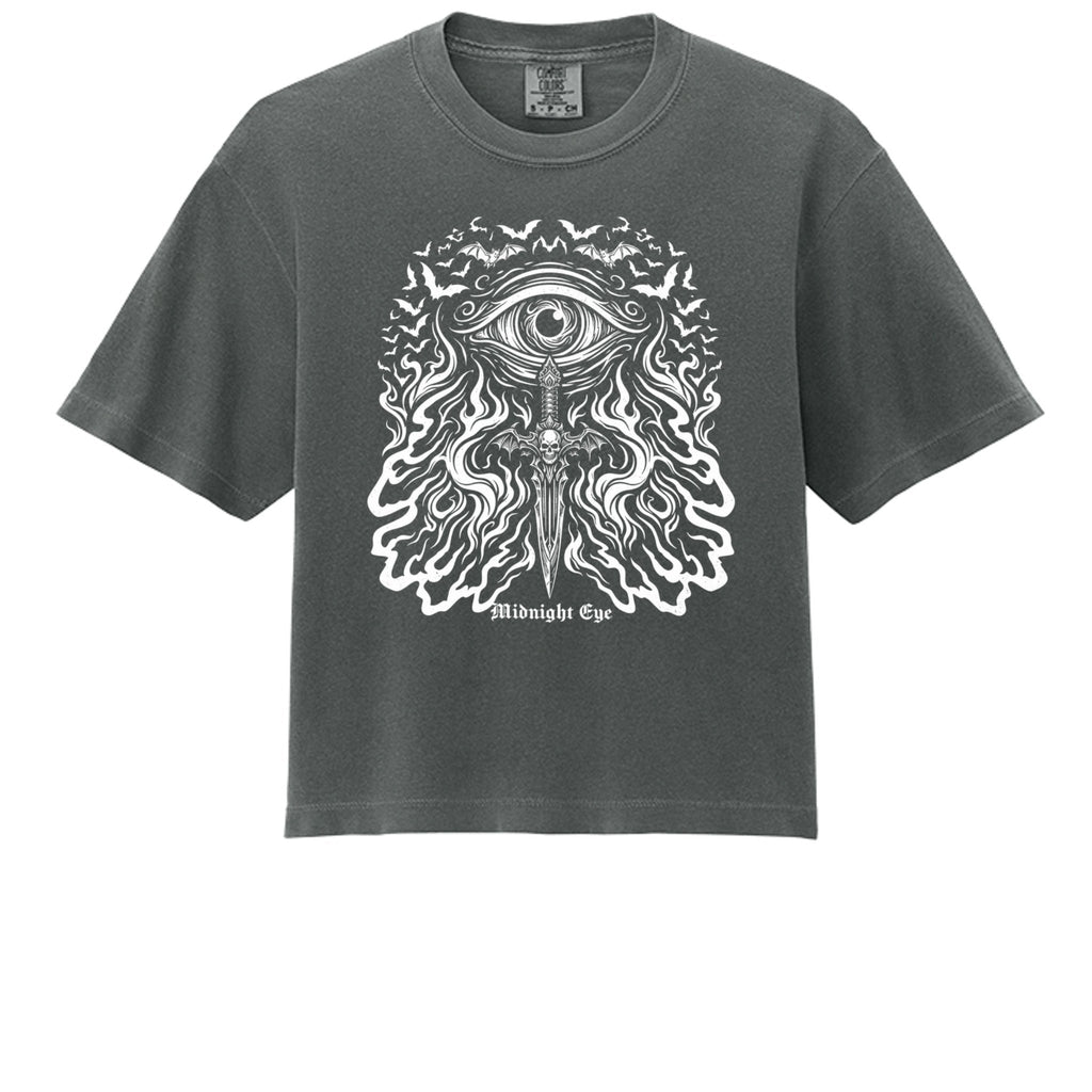 Eye Flames and Dager with Skull T - Shir - Gothic Crop Top - Streetwear Crop Top - Midnight Eye, LLC