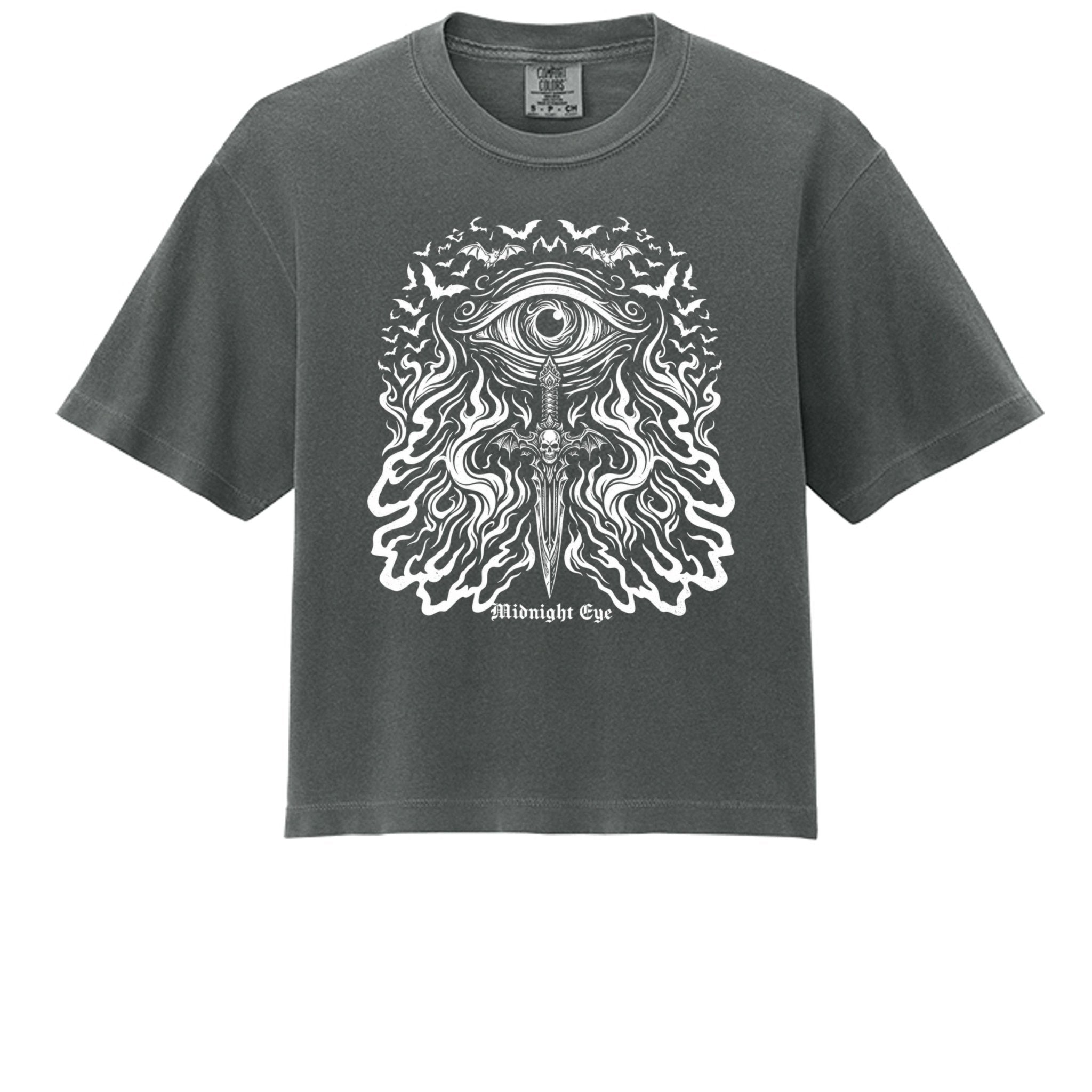 Eye Flames and Dager with Skull T - Shir - Gothic Crop Top - Streetwear Crop Top - Midnight Eye, LLC