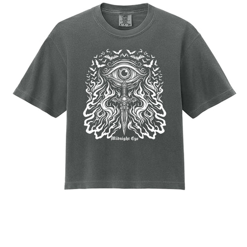 Eye Flames and Dager with Skull T - Shir - Gothic Crop Top - Streetwear Crop Top - Midnight Eye, LLC