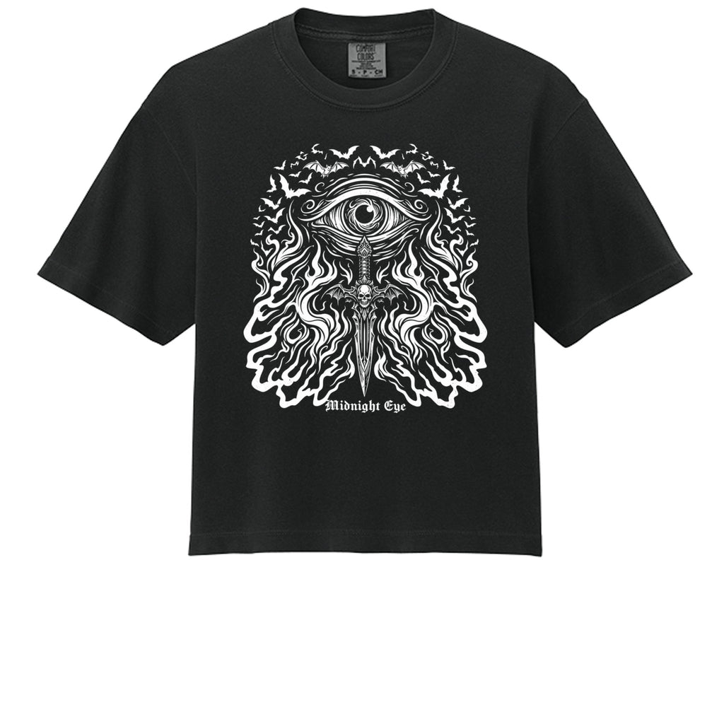Eye Flames and Dager with Skull T - Shir - Gothic Crop Top - Streetwear Crop Top - Midnight Eye, LLC