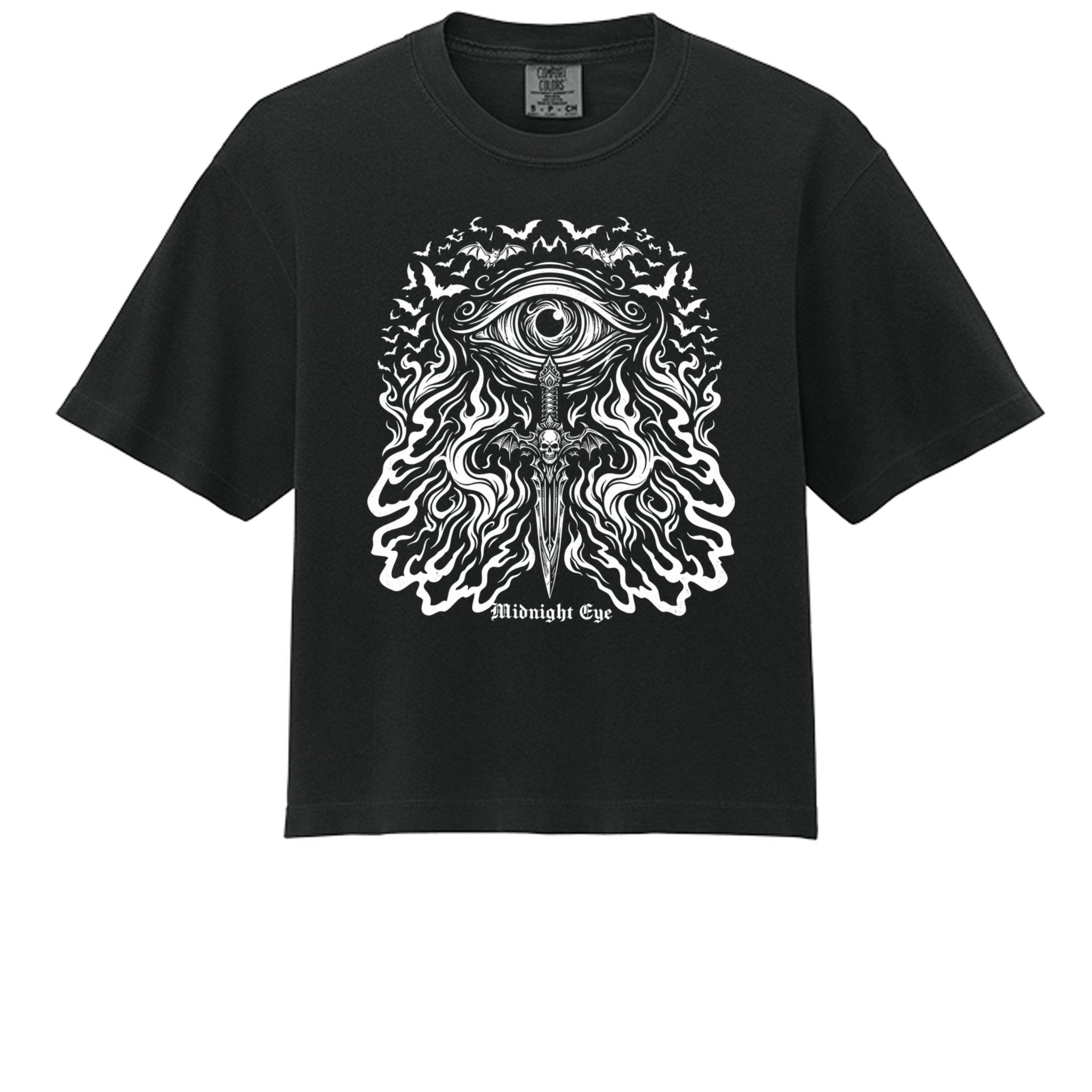 Eye Flames and Dager with Skull T - Shir - Gothic Crop Top - Streetwear Crop Top - Midnight Eye, LLC