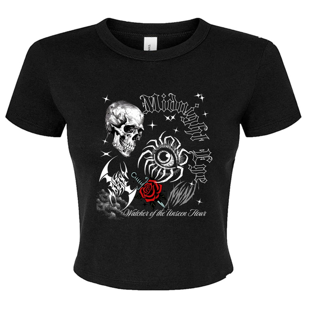 Skull Eye Red Rose Tattoo Art Cro Top - Gothic Crop Top - Dark Aesthetic Top - Midnight Eye, LLC