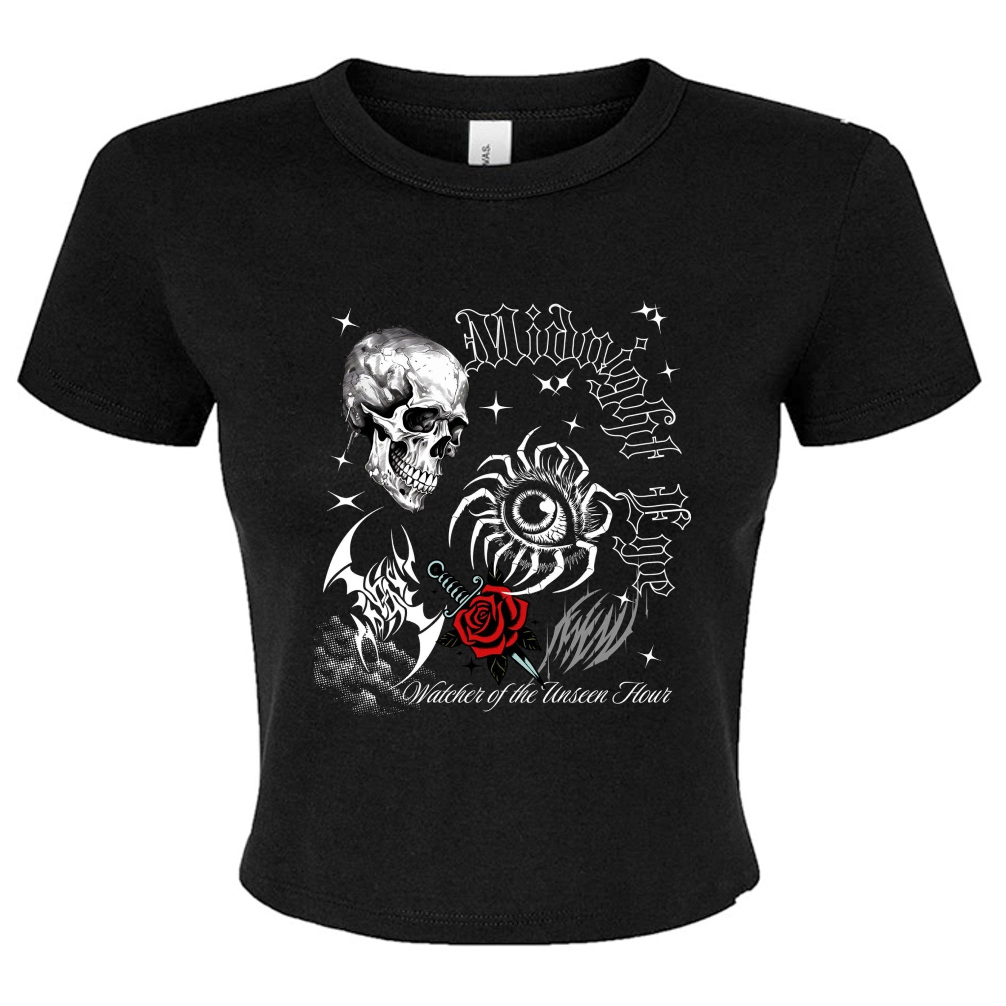 Skull Eye Red Rose Tattoo Art Cro Top - Gothic Crop Top - Dark Aesthetic Top - Midnight Eye, LLC