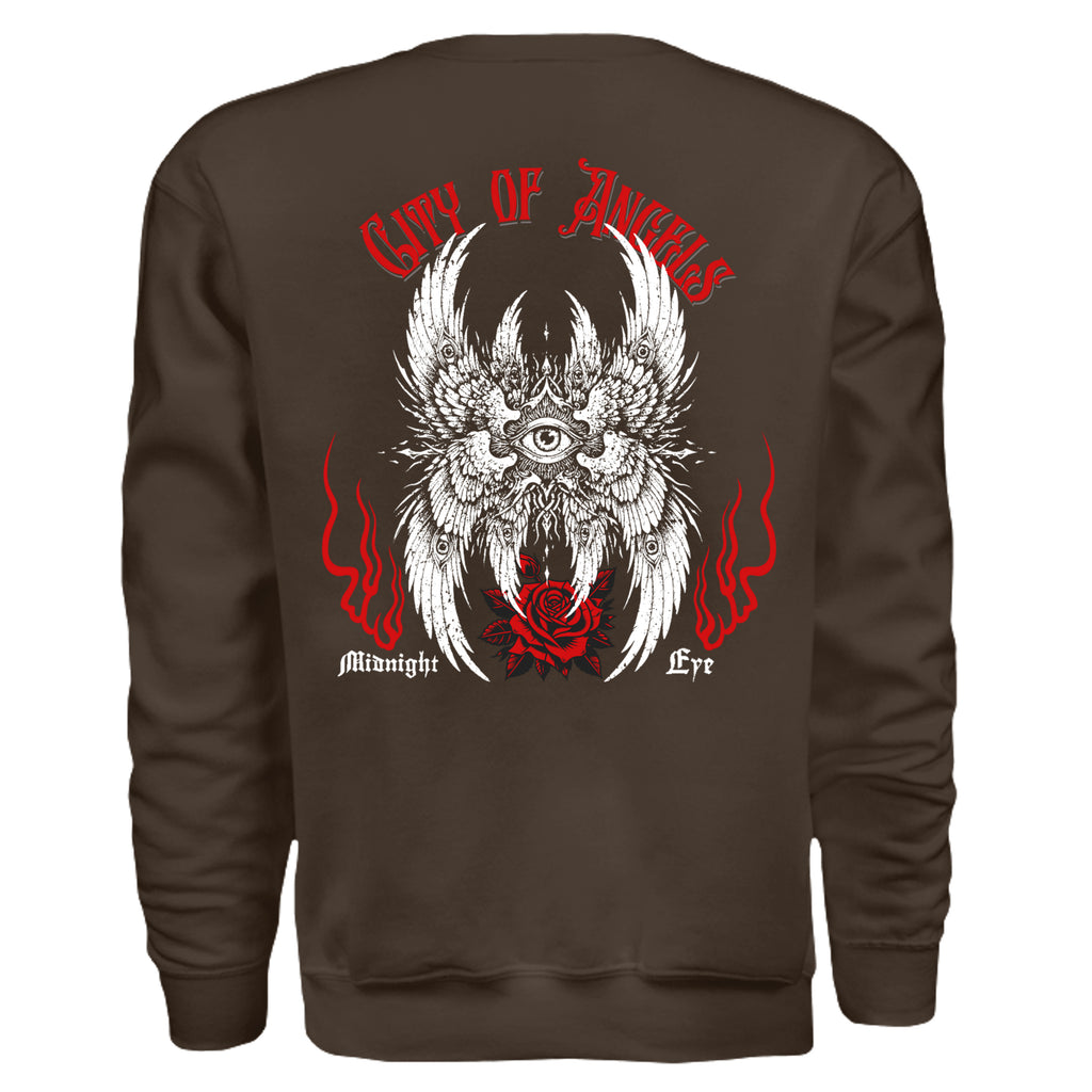 Wings Eye Red Rose Gothic Crewneck - Tattoo Art Graphic Sweatshirt. Midnight Eye, LLC.