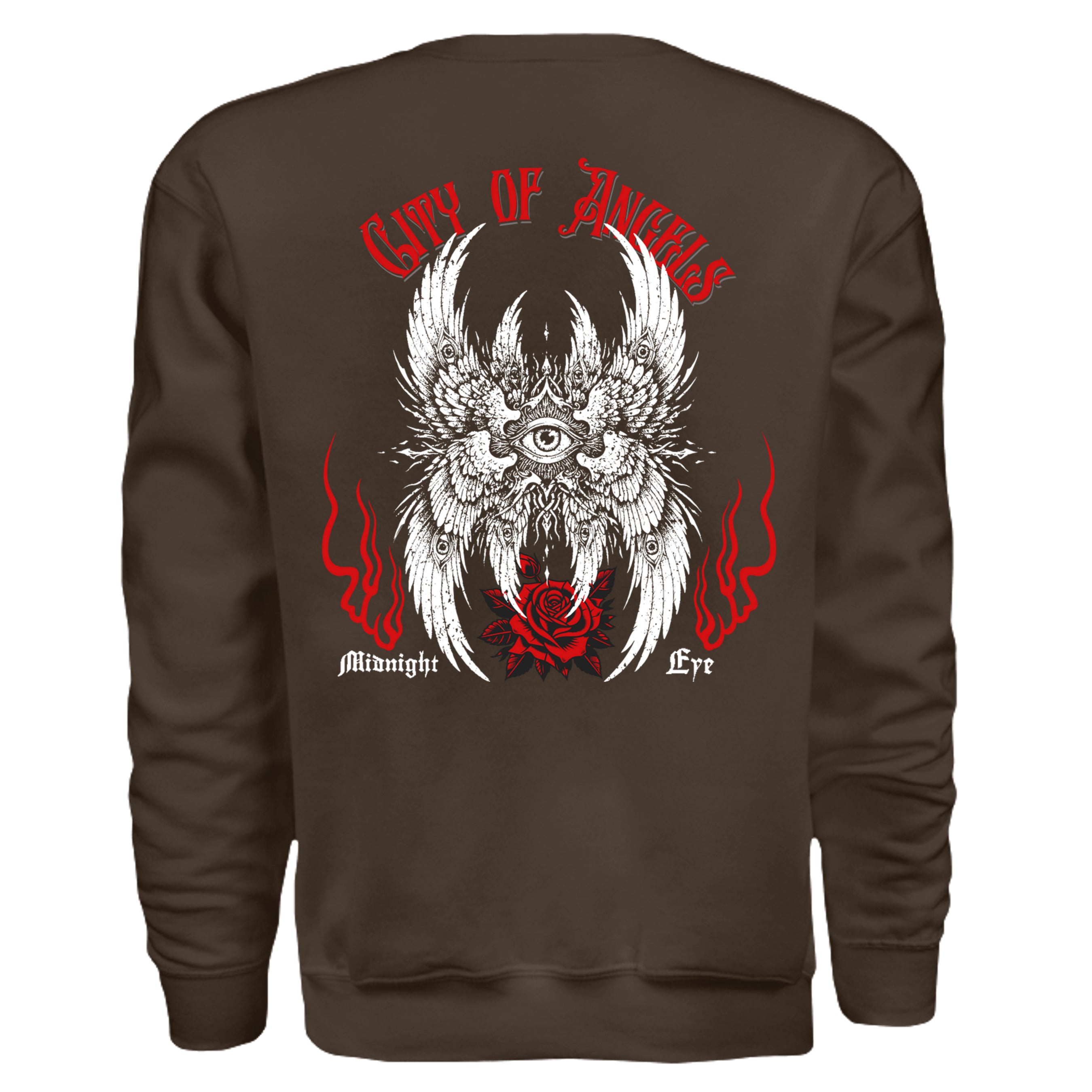 Wings Eye Red Rose Gothic Crewneck - Tattoo Art Graphic Sweatshirt. Midnight Eye, LLC.