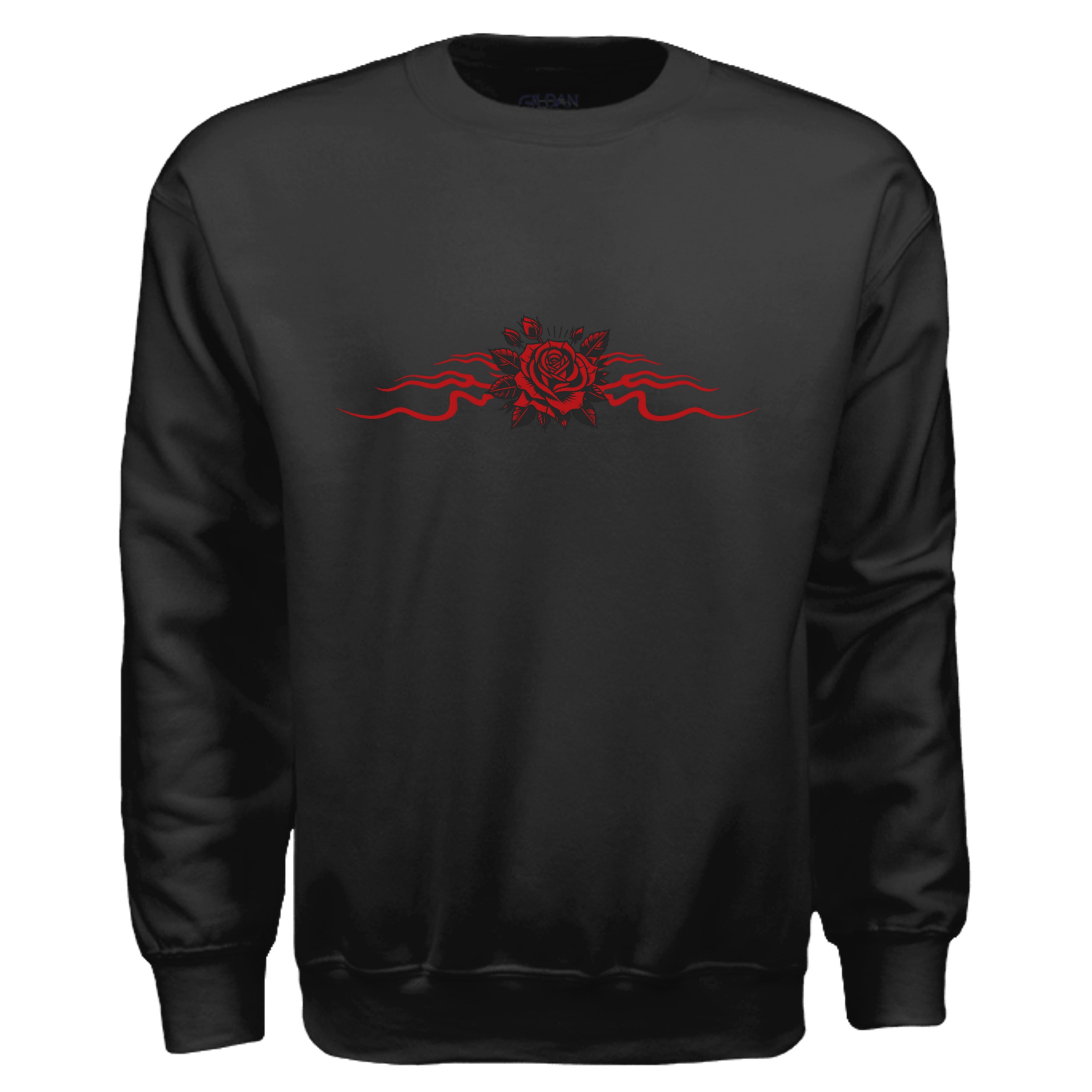 Wings Eye Red Rose Gothic Crewneck - Tattoo Art Graphic Sweatshirt. Midnight Eye, LLC.