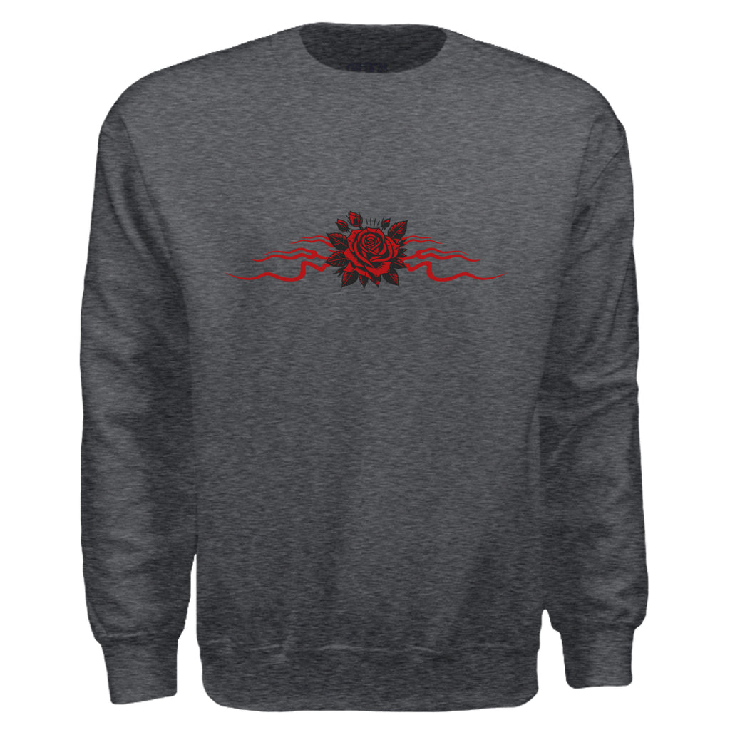 Wings Eye Red Rose Gothic Crewneck - Tattoo Art Graphic Sweatshirt. Midnight Eye, LLC.