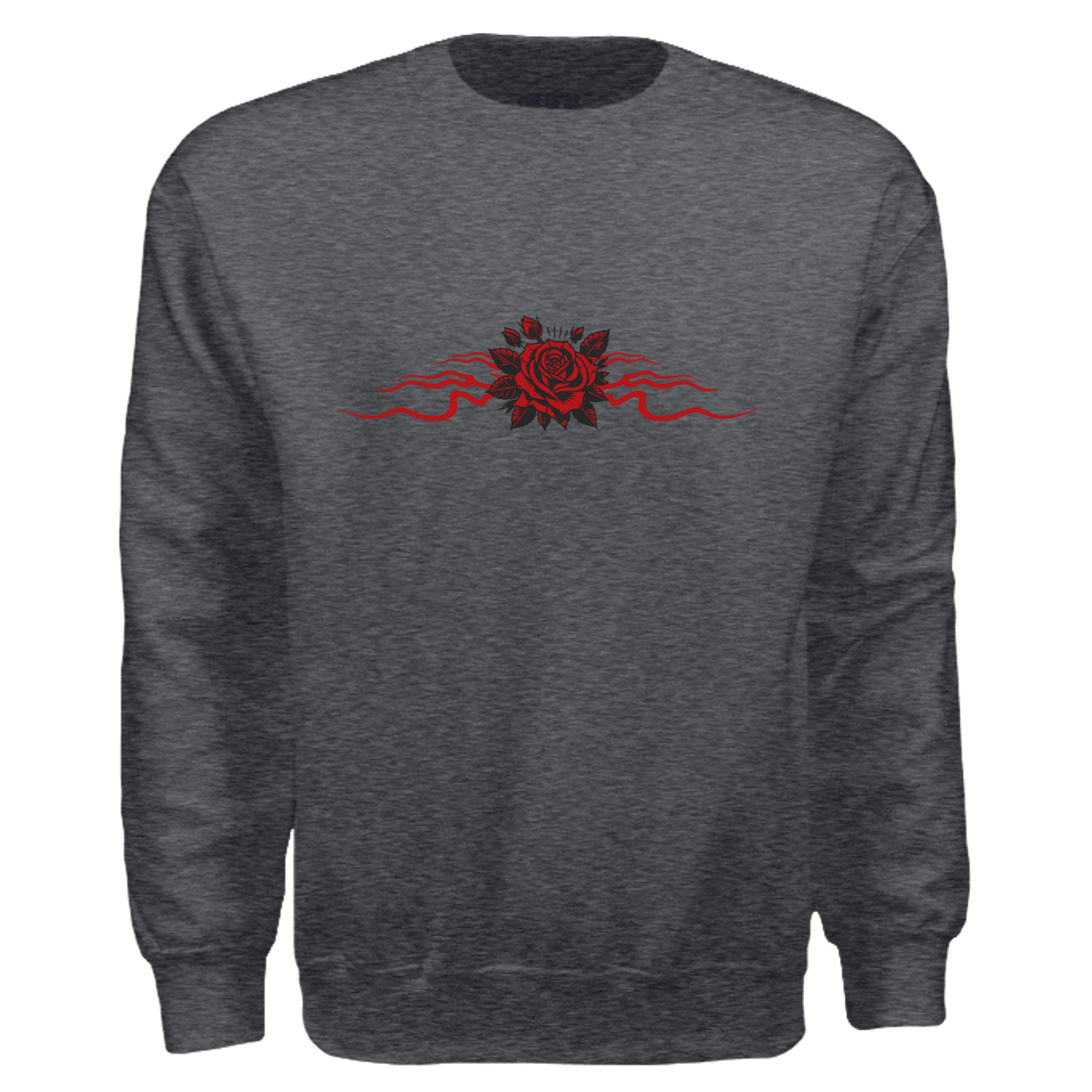 Wings Eye Red Rose Gothic Crewneck - Tattoo Art Graphic Sweatshirt. Midnight Eye, LLC.