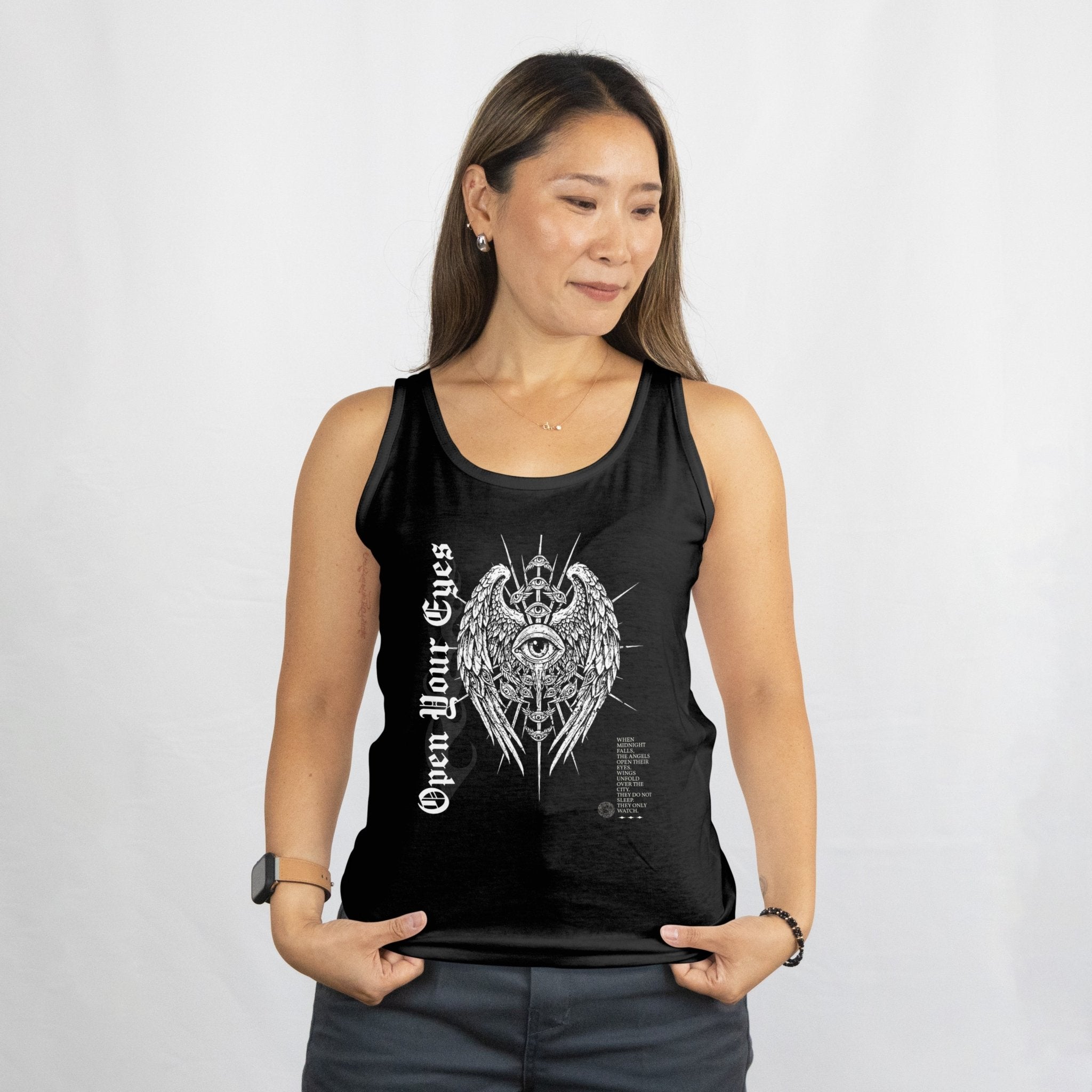 Eyes Graphic Tank Top — Gothic Wings Tank Top - Streetwear T-Shirt - Dark Goth Aesthetic - Midnight Eye, LLC